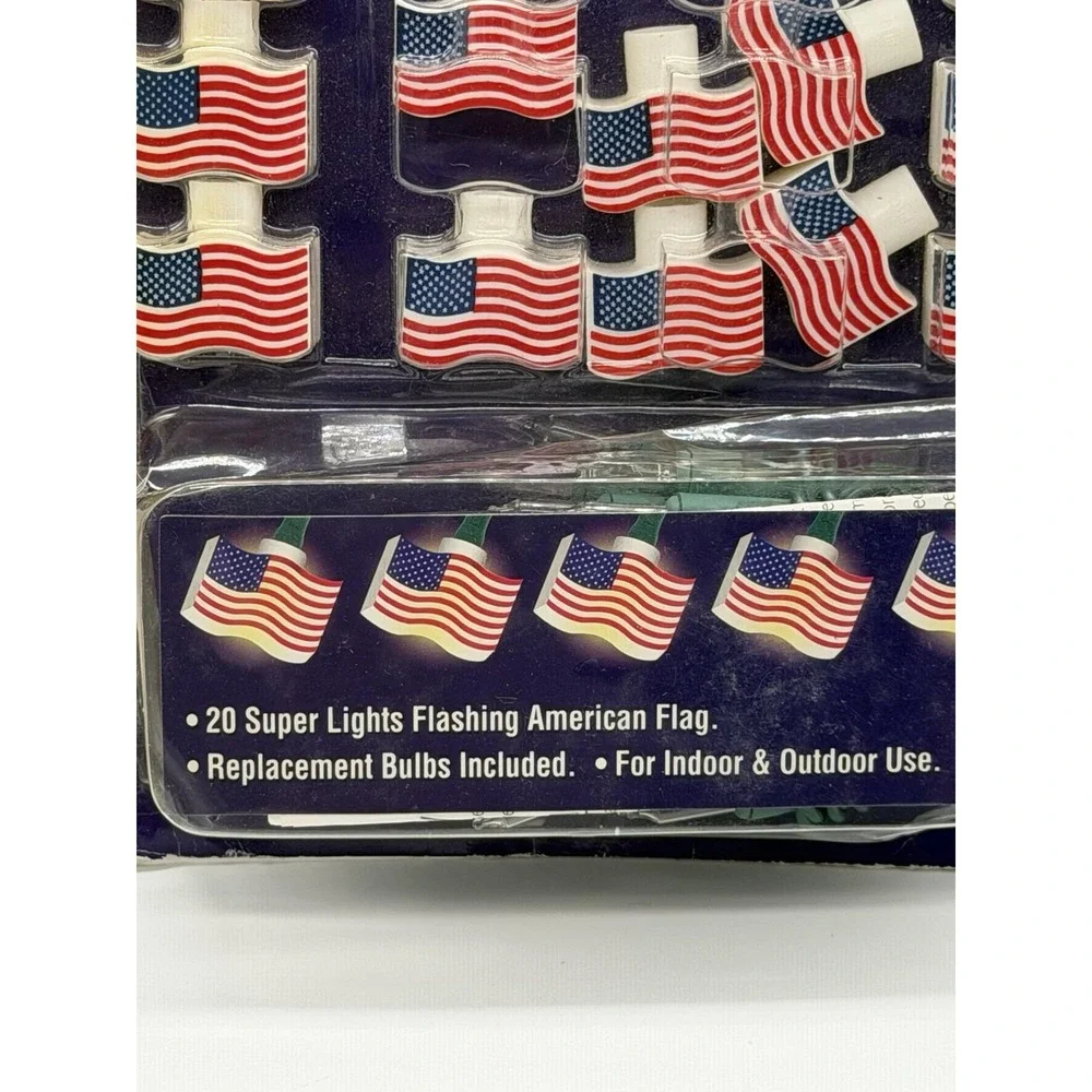 Fourth Of July String Lights Of 20 Blow Mold American Flags-Patriotic- NIB